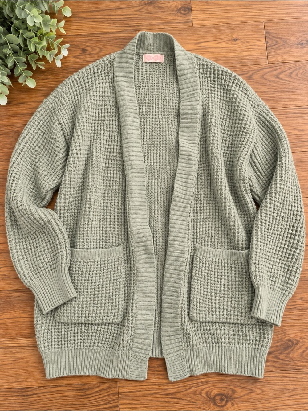 Open-Front Knit Cardigan Sweater in Grey